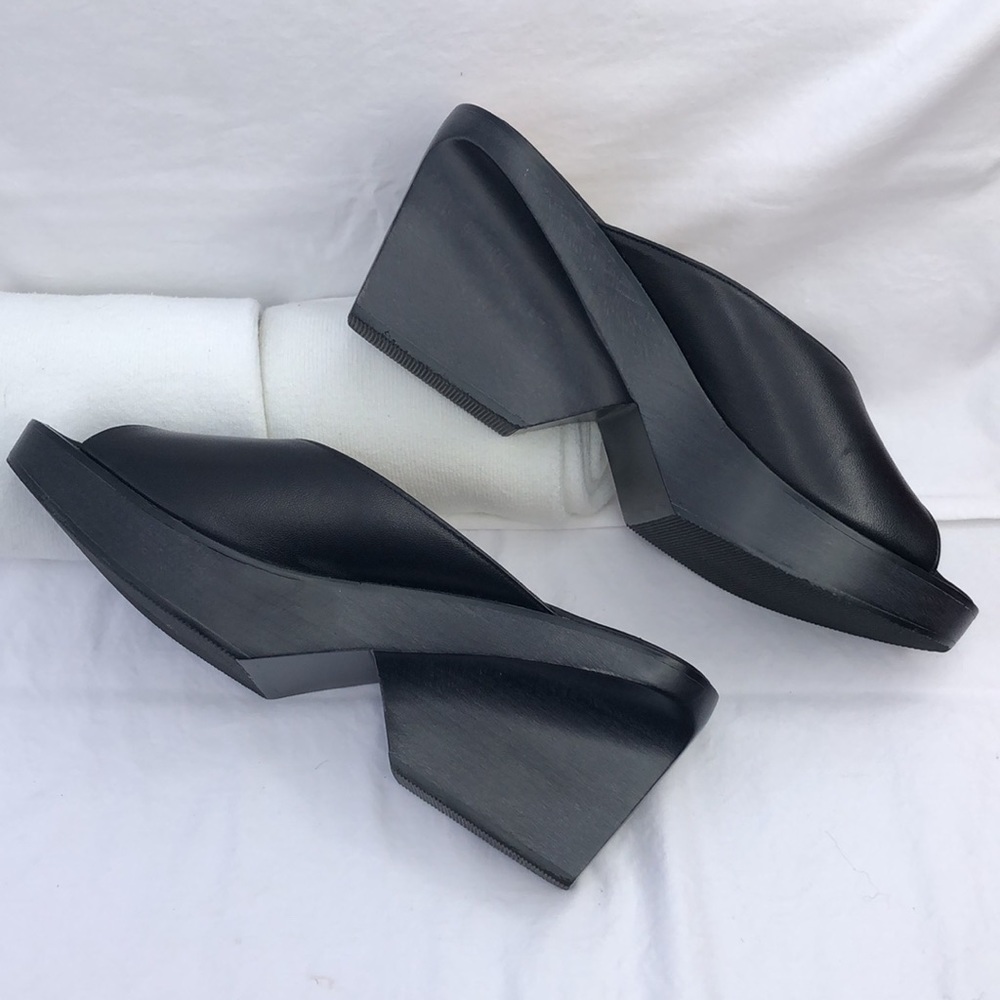 Salvatore Ferragamo Black Sculptural Wedge Mules
